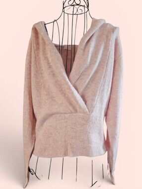Pink Lily - Blush Pink V-Neck Hooded Sweater